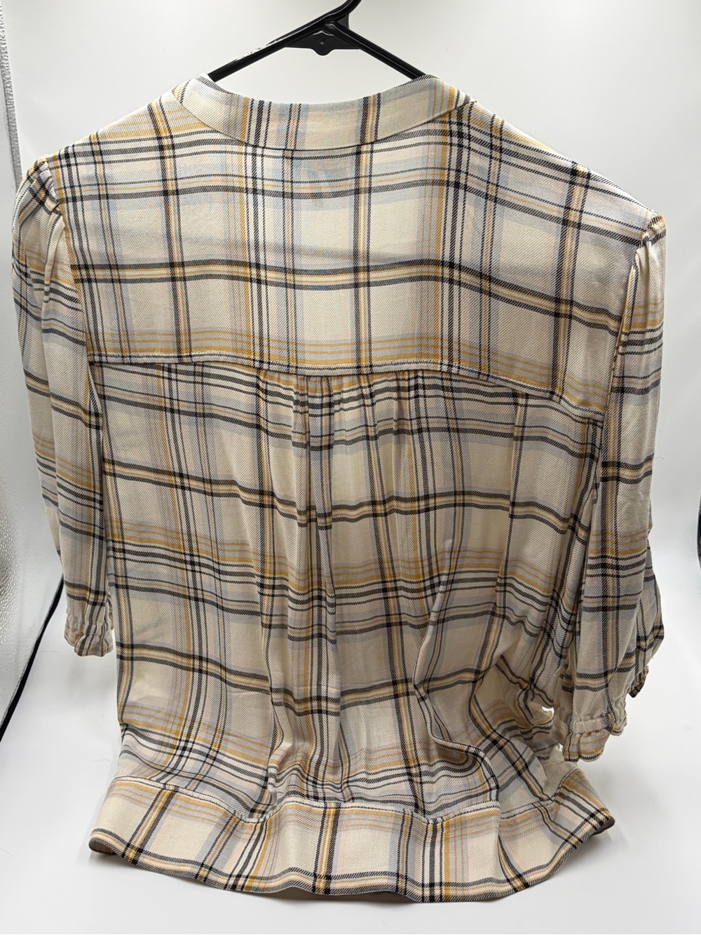 PAIGE Annecy White Plaid Tie-Hem Button-Down Top Tan & Black Lines Size Small - Picture 3 of 6